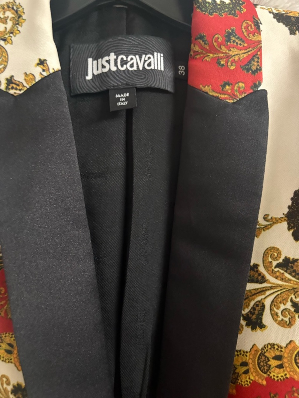 Just Cavalli Red & White Paisley Satin Blazer - Picture 5 of 7